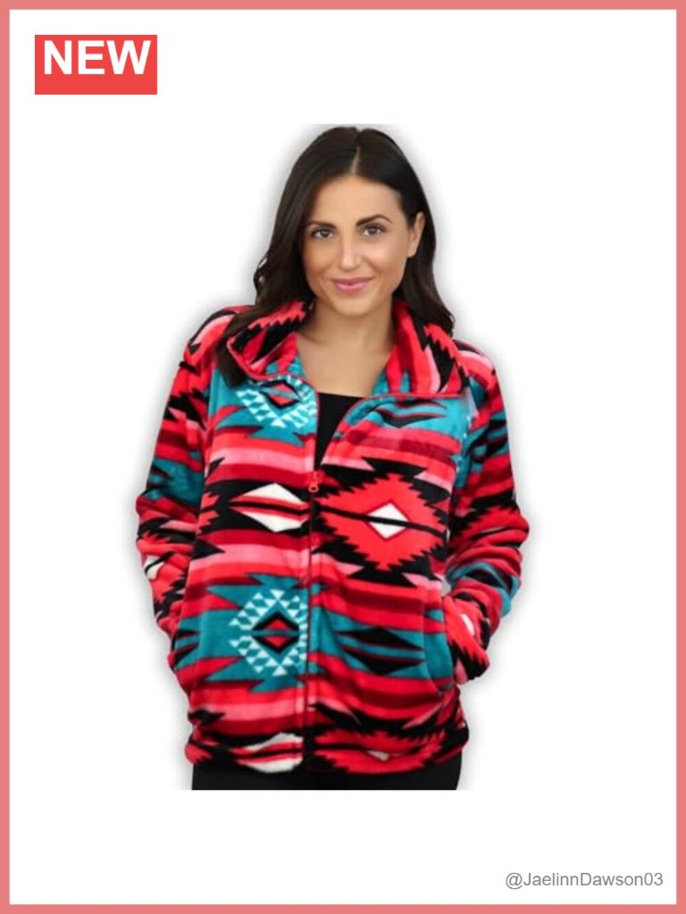 Women's Full Zip Fleece Jacket Plush Mock Neck Aztec Ikat Print